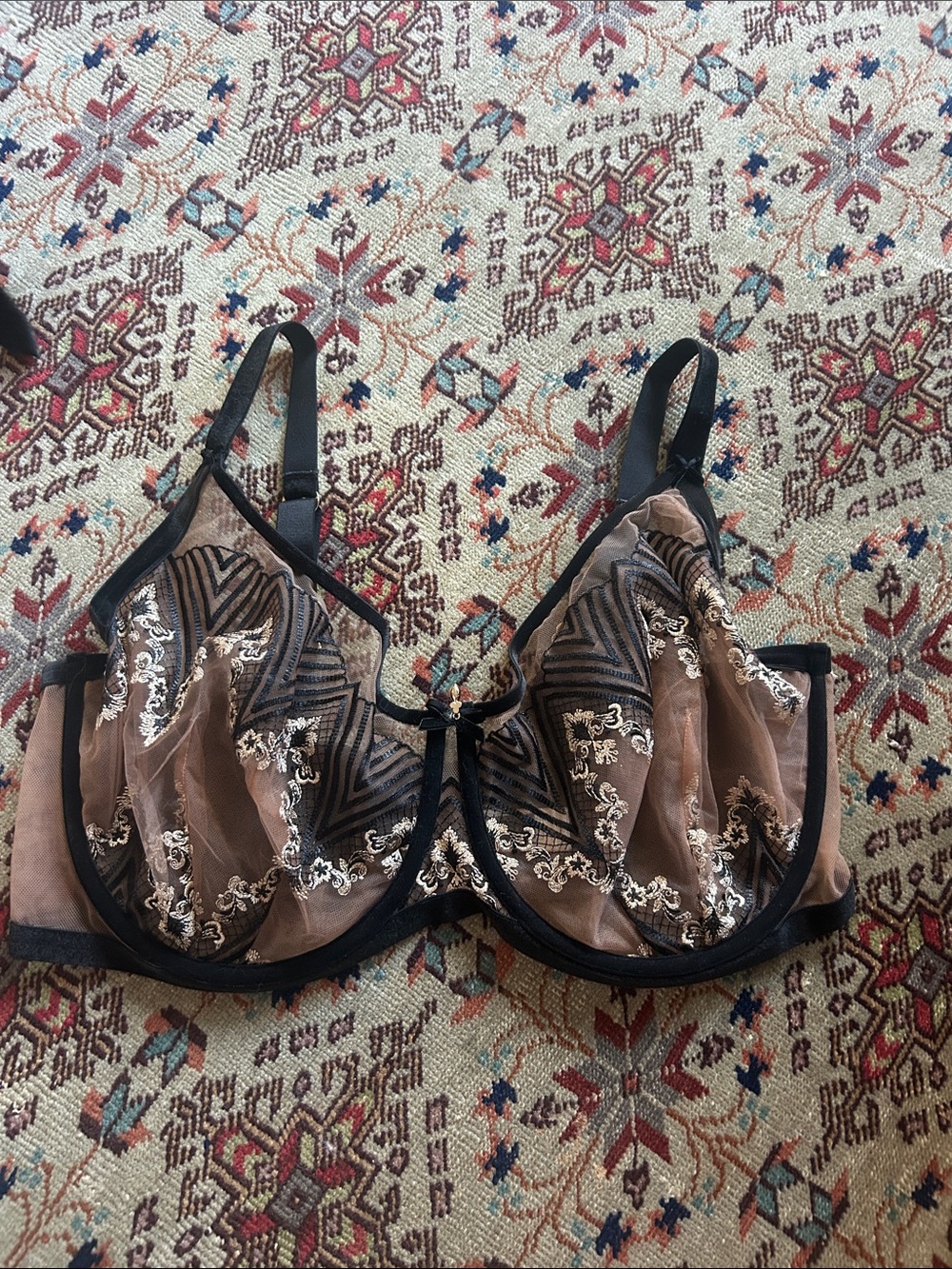 Dita Von Teese - Black & Gold Embroidered Underwire Bra US 42G